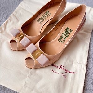 Salvatore Ferragamo Beige Peep Toe Heels